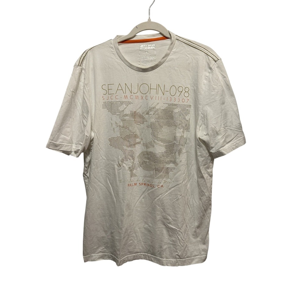 Sean John Mens XL T-Shirt White Studded MCMXCVIII EST98 Logo Graphic Hip Hop Tee